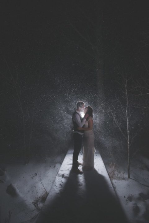 blizzard wedding couple